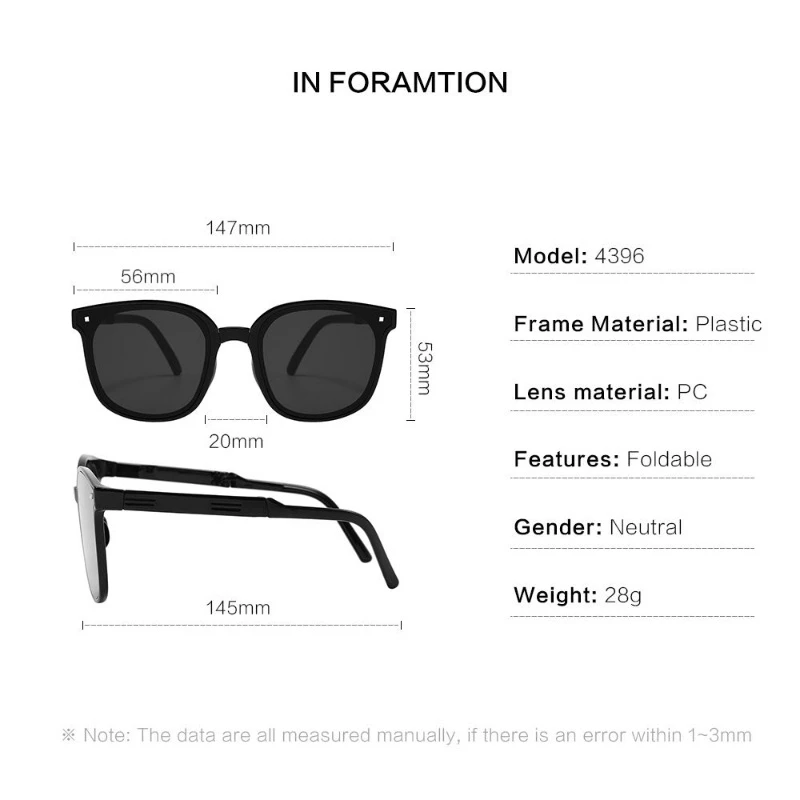 High-quality Classic Square Frame Foldable Sunglasses Men's Women's UV400 Driving Eyewear Sun Glasses Outdoor Portable Shades