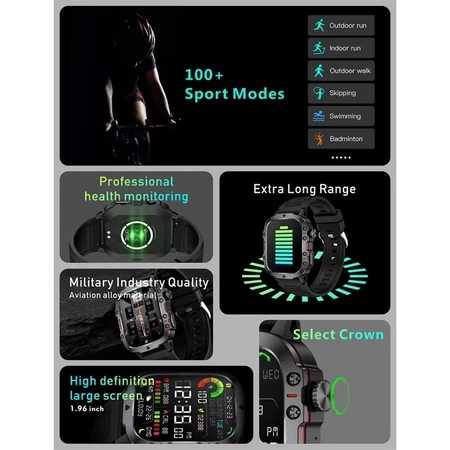 2025 H11 Outdoor Smart Watch Men 2.01" Screen 3AT Waterproof Watches Bluetooth Call Ai Voice Sport Smartwatch