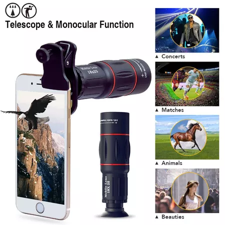Cell Phone Lens Universal 18X 25X Optical Zoom Lens Manual Telescope Lens with Clamp