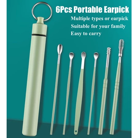 6pcs Stainless Steel Ear Picking Tool Set Ear Scoop Adult Spiral Ear Wax Picker Earpick Earwax Remover Cleaning Kit Ear Cleaner
