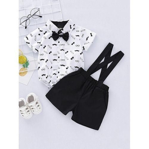Baby Gentleman Beard Print Bodysuit + Suspender Pants