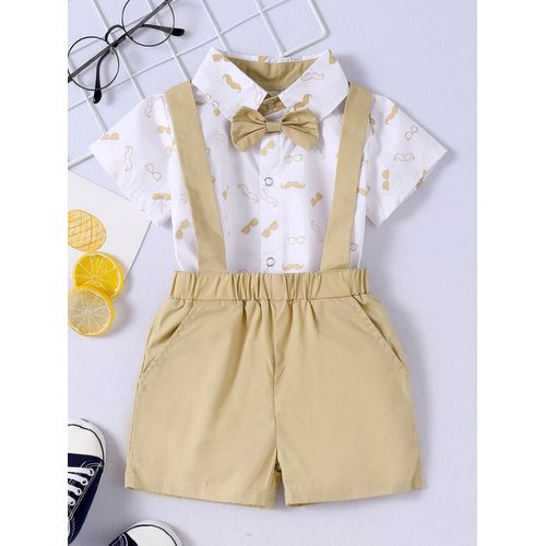 Baby Gentleman Beard Print Bodysuit + Suspender Pants