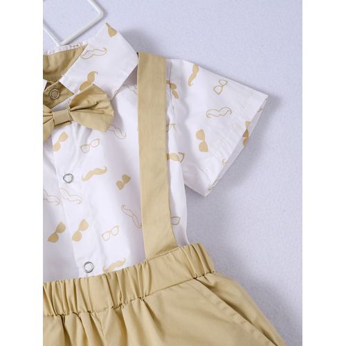 Baby Gentleman Beard Print Bodysuit + Suspender Pants