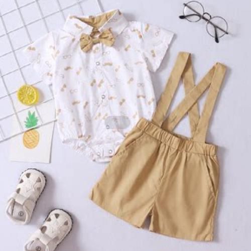Baby Gentleman Beard Print Bodysuit + Suspender Pants