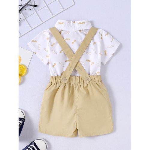 Baby Gentleman Beard Print Bodysuit + Suspender Pants