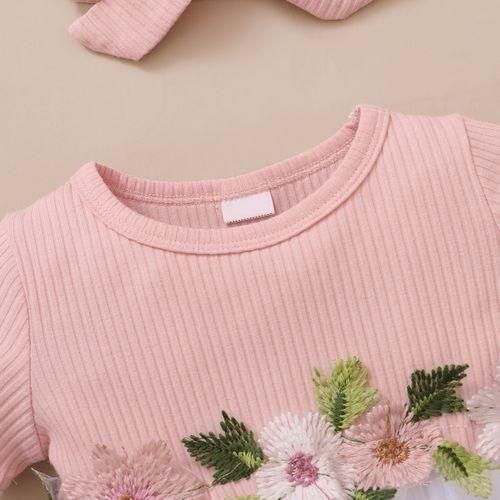 Catpapa Infant Baby Girl Embroidery Flowers Pink Short Sleeves Princess Dress