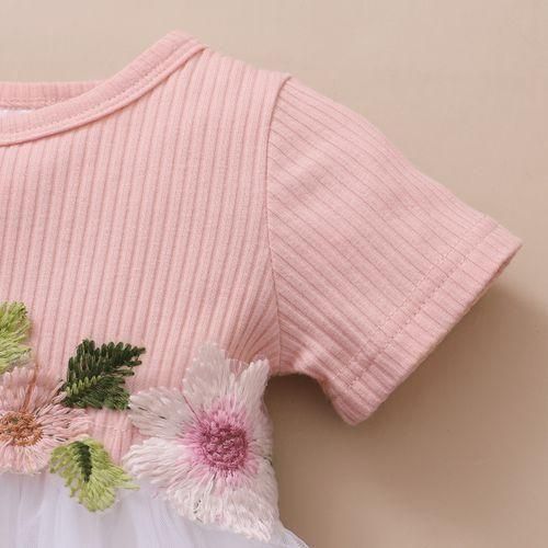Catpapa Infant Baby Girl Embroidery Flowers Pink Short Sleeves Princess Dress
