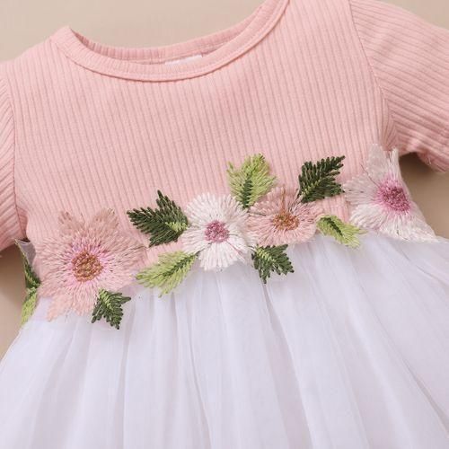 Catpapa Infant Baby Girl Embroidery Flowers Pink Short Sleeves Princess Dress