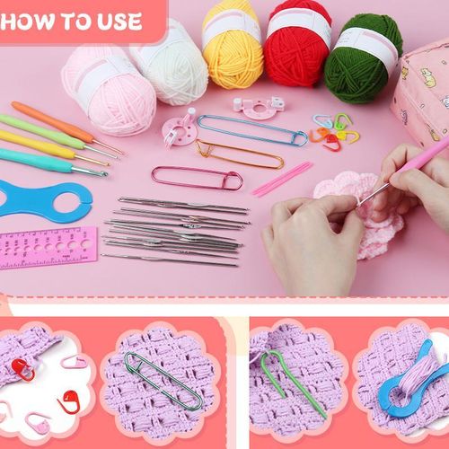 CYFAZA 58Pcs Crochet Starter Kits with Yarn and Storage Bags for Beginners