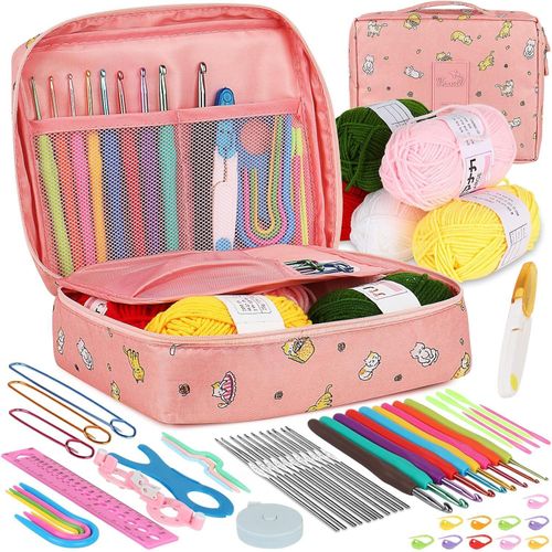 CYFAZA 58Pcs Crochet Starter Kits with Yarn and Storage Bags for Beginners