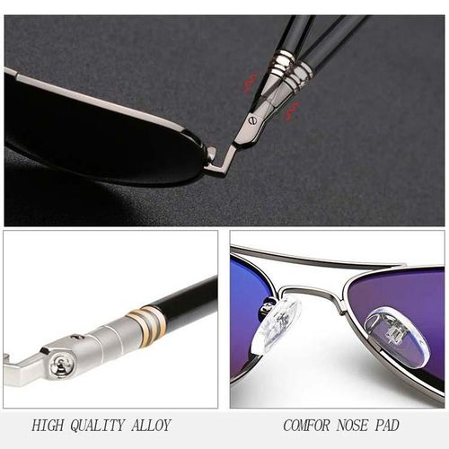 Men Oversized Aviation Metal Frame Sunglasses - Black Frame