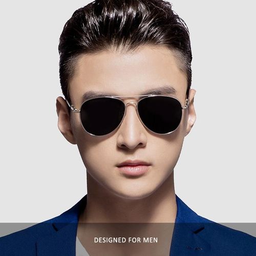 Men Oversized Aviation Metal Frame Sunglasses - Black Frame