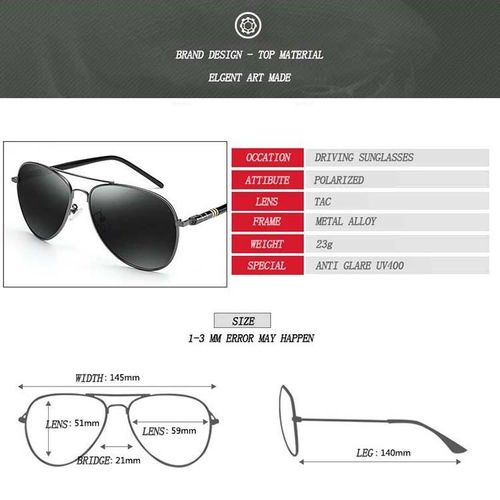 Men Oversized Aviation Metal Frame Sunglasses - Black Frame