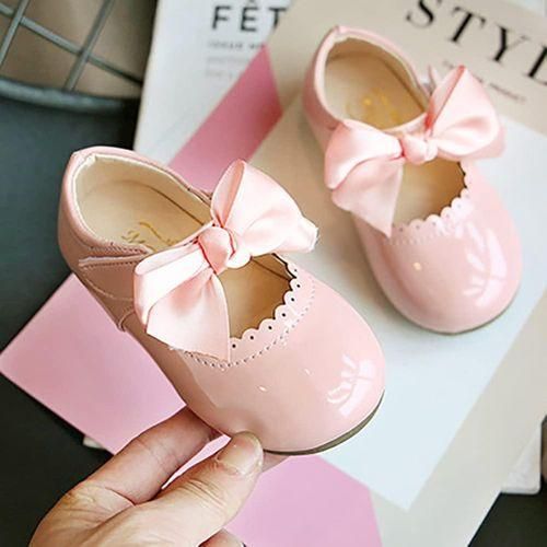 Girls Shoes Cute Bow Patent Leather Princess Shoes Kids Gilrs Dancing Shoes First Walkers - Pink