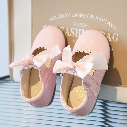 Girls Shoes Cute Bow Patent Leather Princess Shoes Kids Gilrs Dancing Shoes First Walkers - Pink