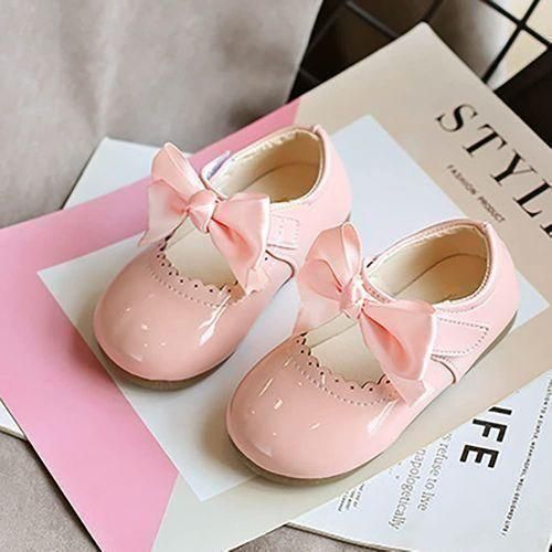 Girls Shoes Cute Bow Patent Leather Princess Shoes Kids Gilrs Dancing Shoes First Walkers - Pink