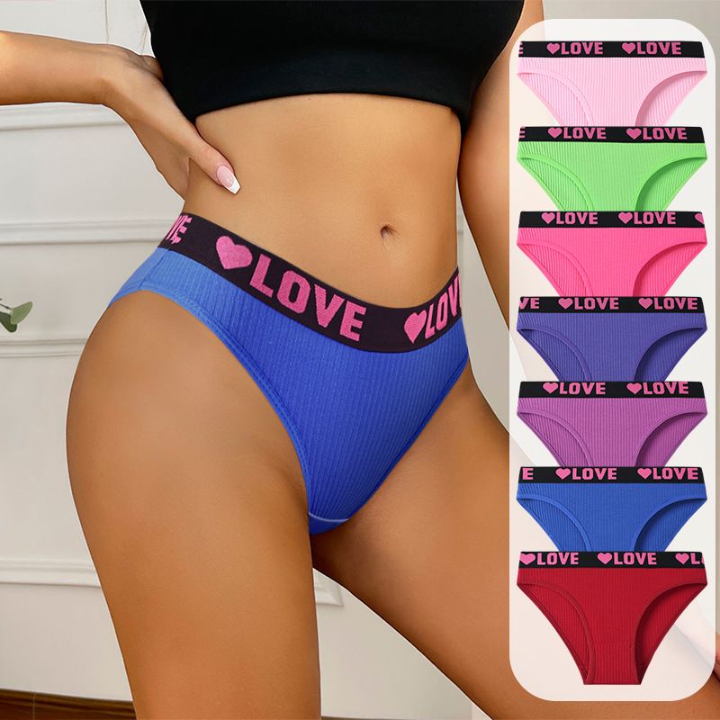 7Pcs Women's Cotton   Breathable Female Comfort Lingerie Low Waist  Soft Striped Ladies  Sporty Low  Colored Cotton Sexy Panties Simple, Breathable and Comfortable Threaded Panties