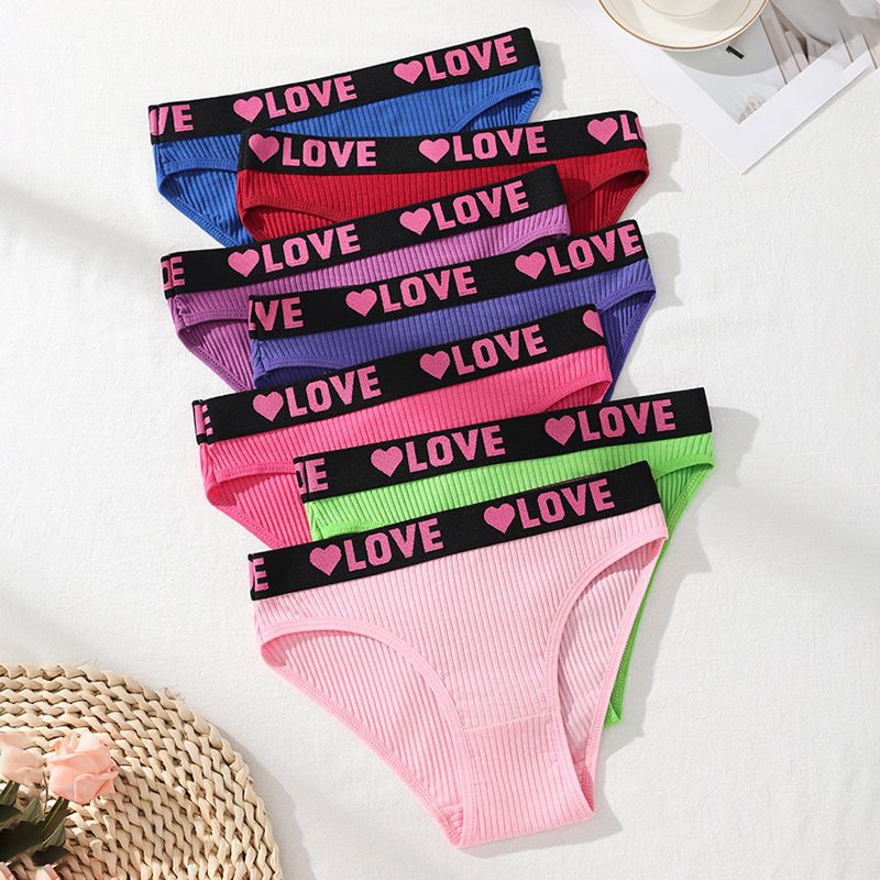 7Pcs Women's Cotton   Breathable Female Comfort Lingerie Low Waist  Soft Striped Ladies  Sporty Low  Colored Cotton Sexy Panties Simple, Breathable and Comfortable Threaded Panties
