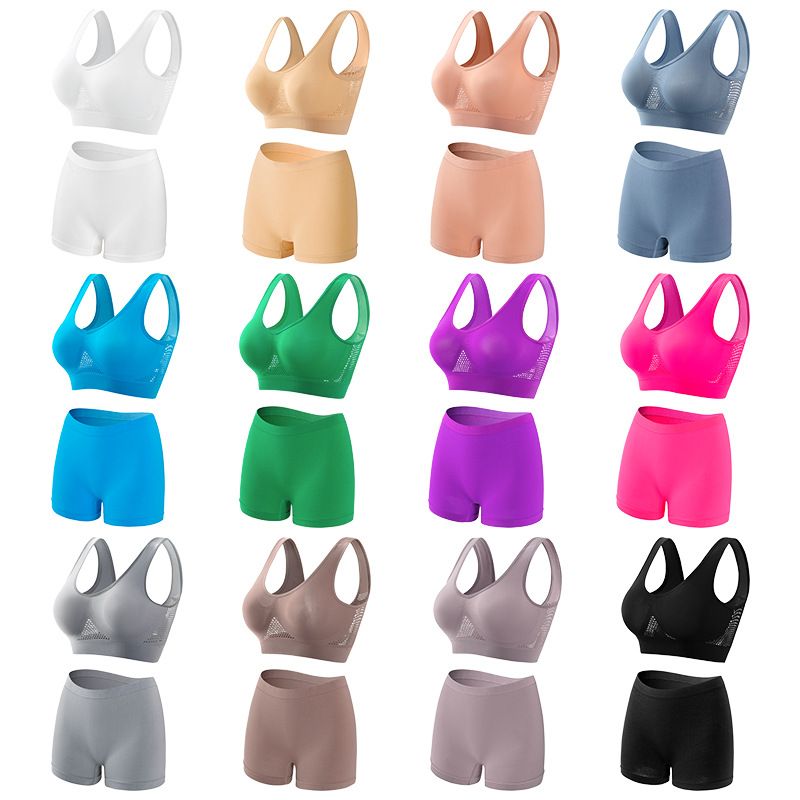 Seamless Mesh Women Sports Bras Set Fitness Gym Running Underwear Shockproof Bra Wireless  Plus Size Crop Top Breathable Yoga Bra Set