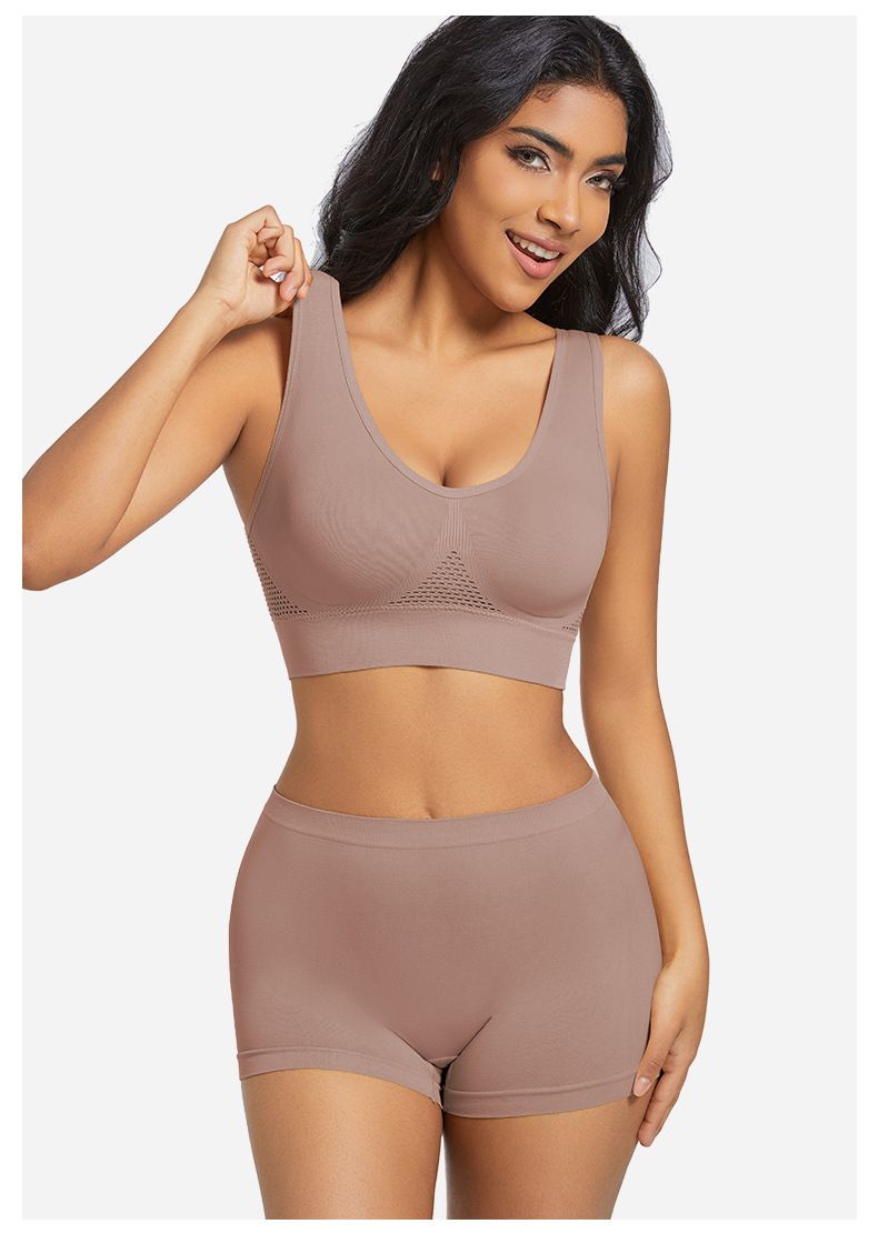 Seamless Mesh Women Sports Bras Set Fitness Gym Running Underwear Shockproof Bra Wireless  Plus Size Crop Top Breathable Yoga Bra Set