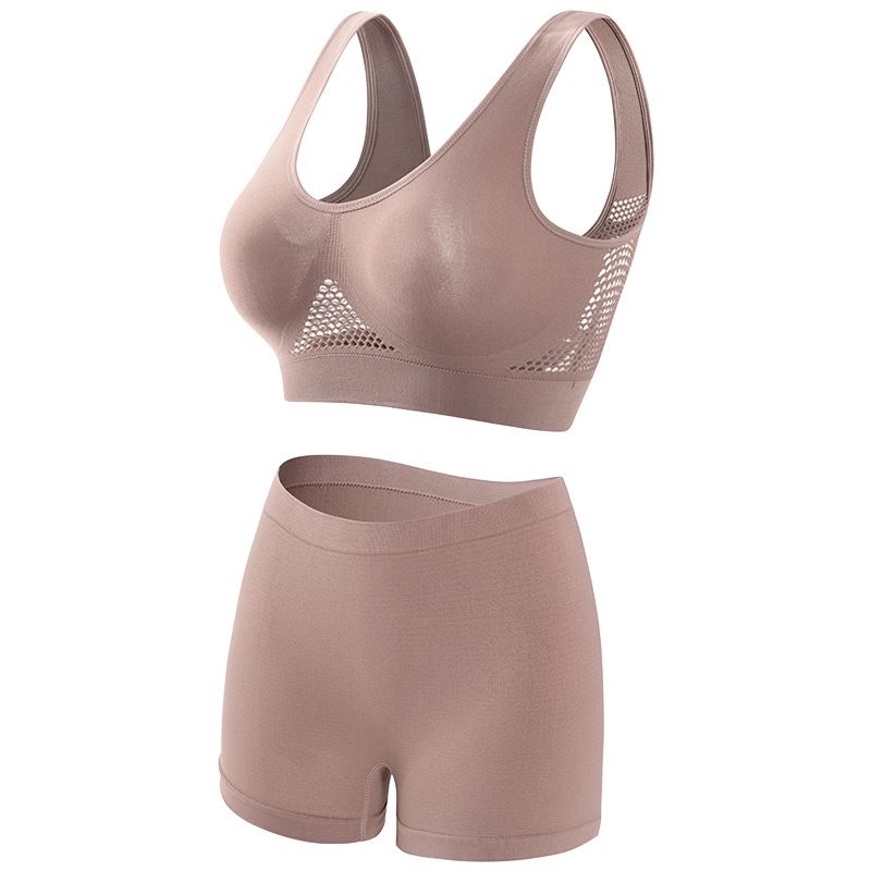 Seamless Mesh Women Sports Bras Set Fitness Gym Running Underwear Shockproof Bra Wireless  Plus Size Crop Top Breathable Yoga Bra Set
