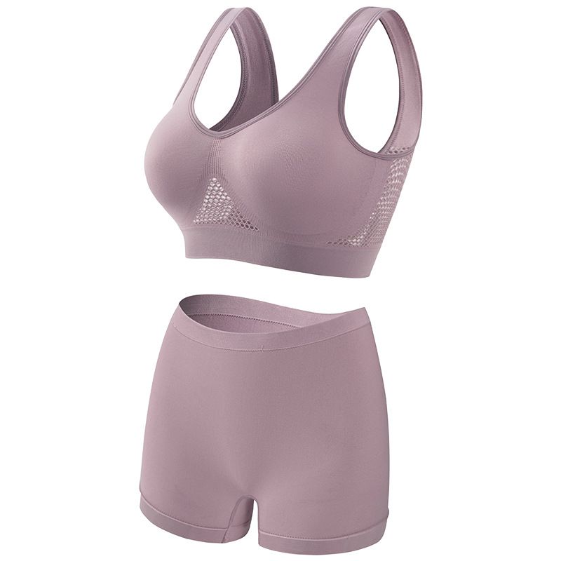 Seamless Mesh Women Sports Bras Set Fitness Gym Running Underwear Shockproof Bra Wireless  Plus Size Crop Top Breathable Yoga Bra Set