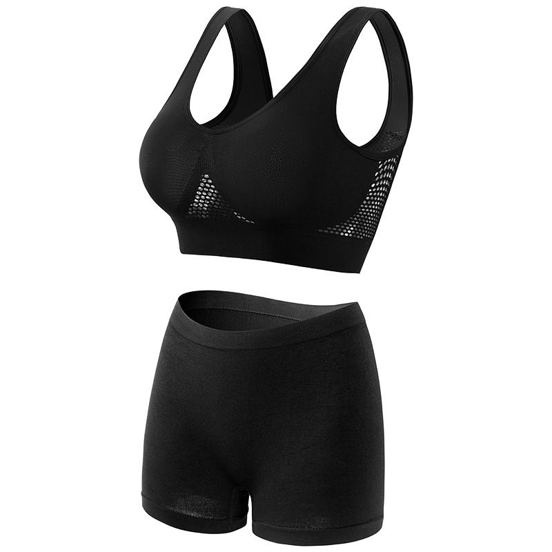 Seamless Mesh Women Sports Bras Set Fitness Gym Running Underwear Shockproof Bra Wireless  Plus Size Crop Top Breathable Yoga Bra Set