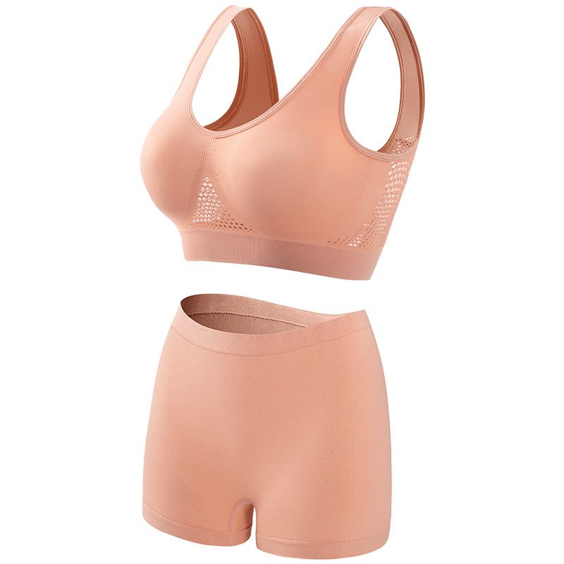 Seamless Mesh Women Sports Bras Set Fitness Gym Running Underwear Shockproof Bra Wireless  Plus Size Crop Top Breathable Yoga Bra Set