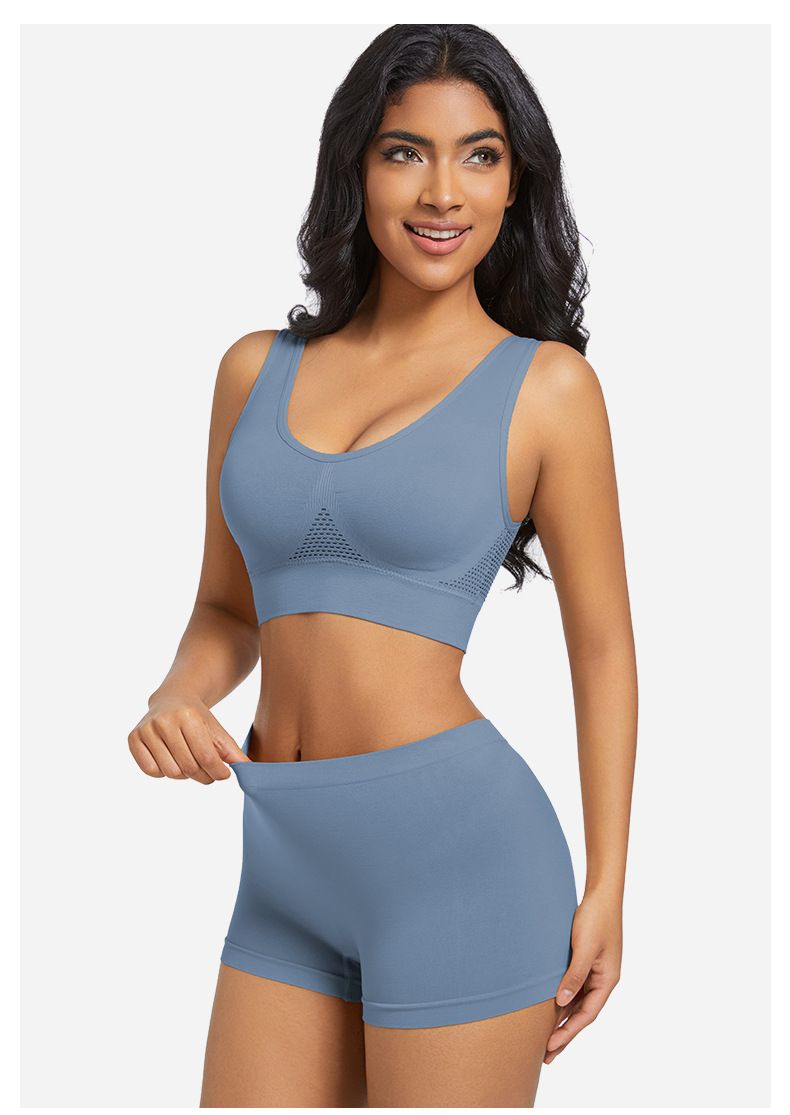 Seamless Mesh Women Sports Bras Set Fitness Gym Running Underwear Shockproof Bra Wireless  Plus Size Crop Top Breathable Yoga Bra Set