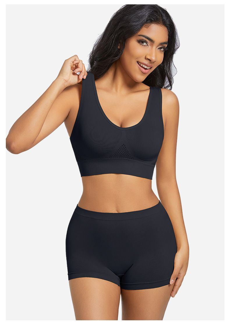Seamless Mesh Women Sports Bras Set Fitness Gym Running Underwear Shockproof Bra Wireless  Plus Size Crop Top Breathable Yoga Bra Set