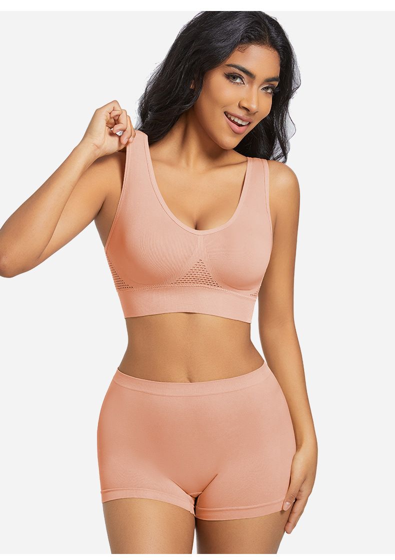 Seamless Mesh Women Sports Bras Set Fitness Gym Running Underwear Shockproof Bra Wireless  Plus Size Crop Top Breathable Yoga Bra Set