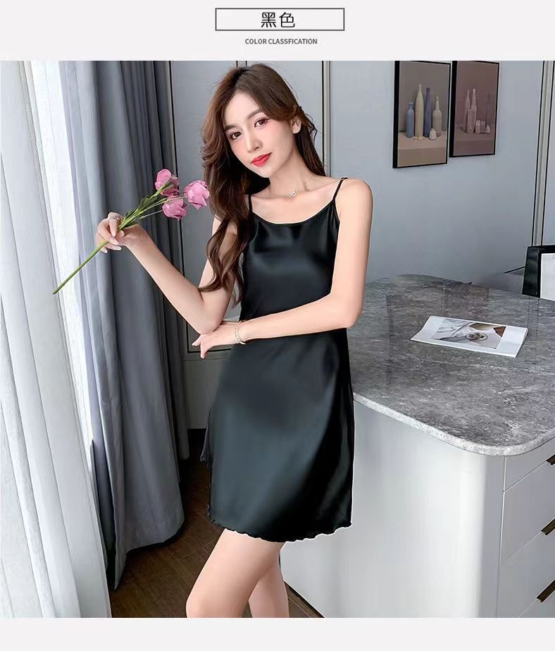 Fashion Sexy V-Neck Nightgown For Women Solid Silk Satin Lingerie Night Dress Sleeveless Sleepwear Female Nightwear Home Clothe Women's  Nightdress Elegant Solid Color Camisole Dress