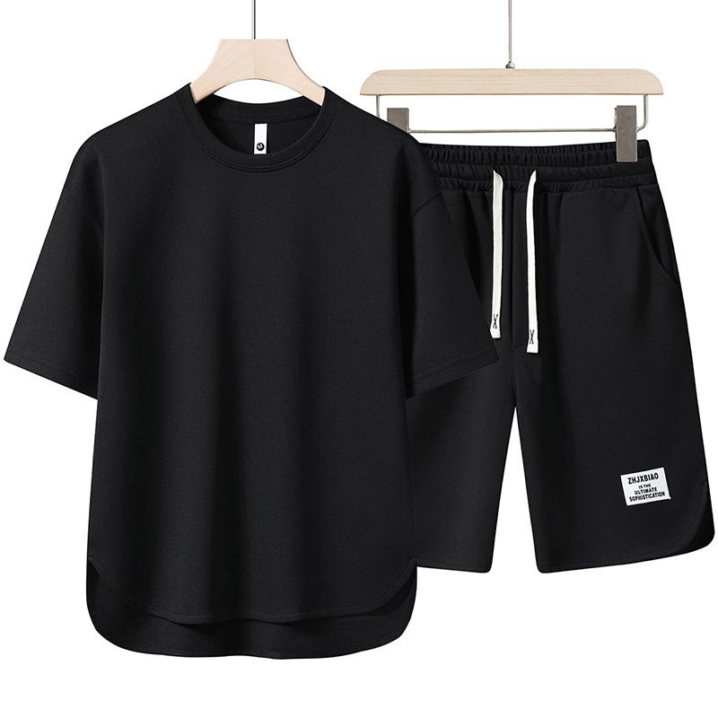 Men's New Waffle Summer Suit 2025 Korean Casual T-shirt + Shorts  Men's Tracksuit Solid Color Tracksuit Loose Suit  Summer Sets Men Fashion Short Sleeve Shirt/Shorts Two-piece Mens Streetwear Loose