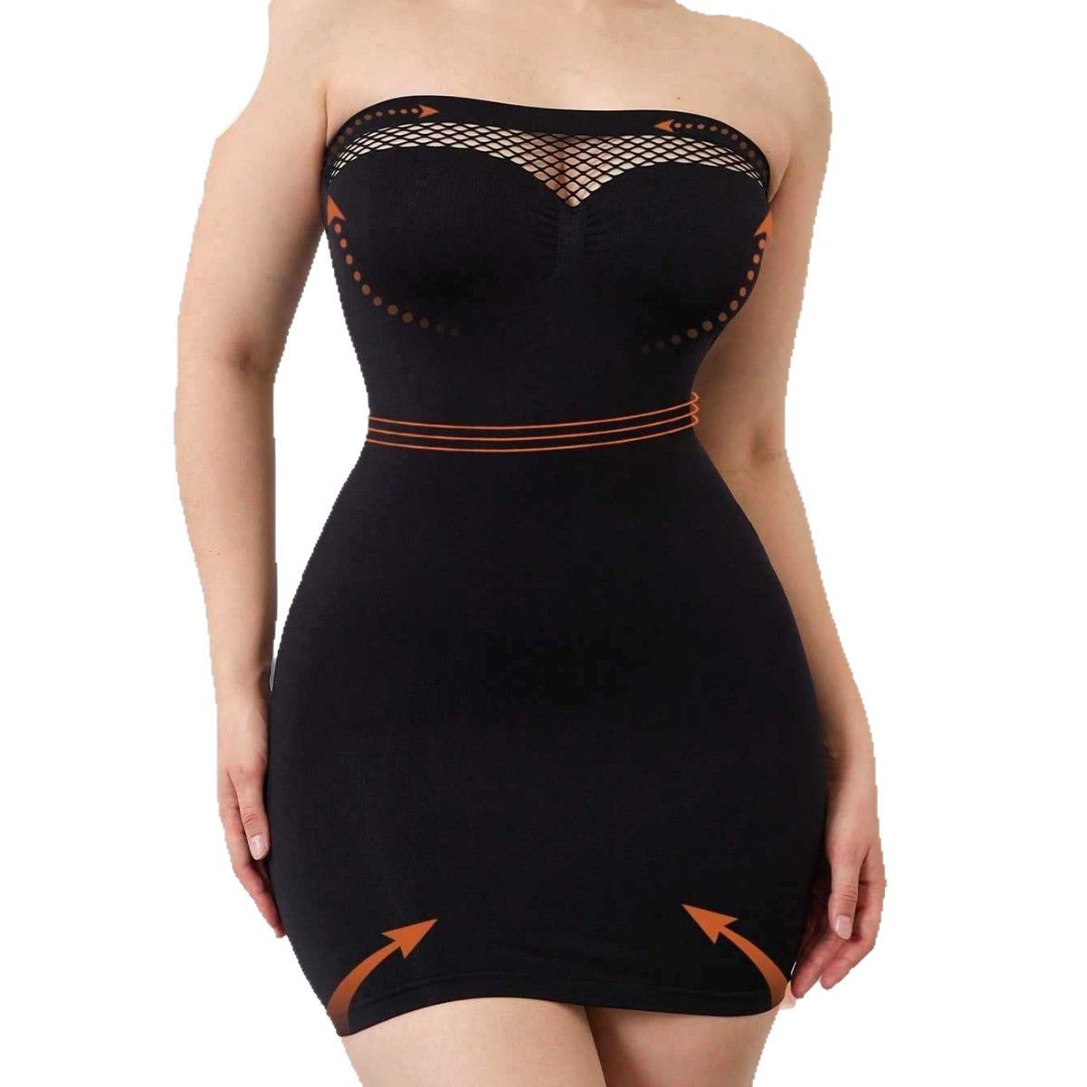 Women Dress Off Shoulder Bodycon Strapless Underdress Smooth Compression Body Shaper Slimming Waist Seamless Fishnet Pantyhose Bodycon Dress, Inner Wear, Tight-Fitting, Solid Color, Slimming & Shaping