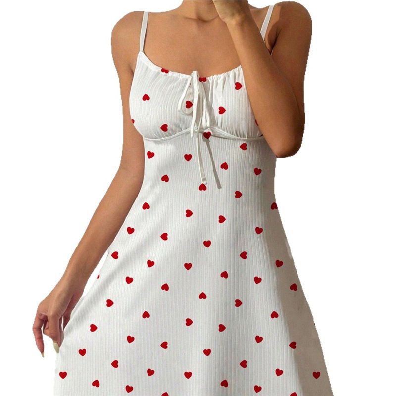 2025 New Women's Sleepwear  Lace Dress Sweet Heart Home Clothes Comfortable Sensation High-grade Feeling Love suspender Pajamas Women's Casual Sexy Bow Lace-up Nightdress Can Be Worn With Loungewear