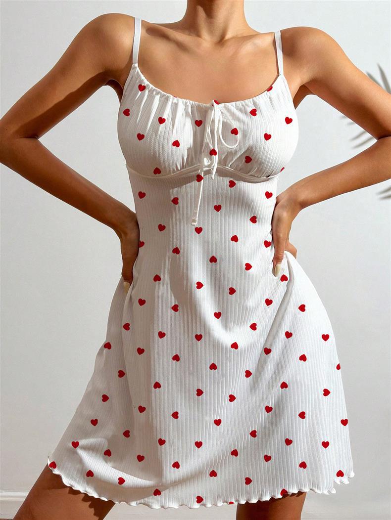 2025 New Women's Sleepwear  Lace Dress Sweet Heart Home Clothes Comfortable Sensation High-grade Feeling Love suspender Pajamas Women's Casual Sexy Bow Lace-up Nightdress Can Be Worn With Loungewear