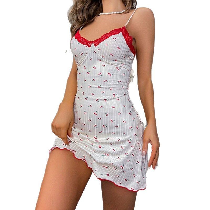 Summer New Women's Pajamas Home Wear Casual Sweet Style Halter Skirt Fashion Printed Love Skirt Night Gown for Women
