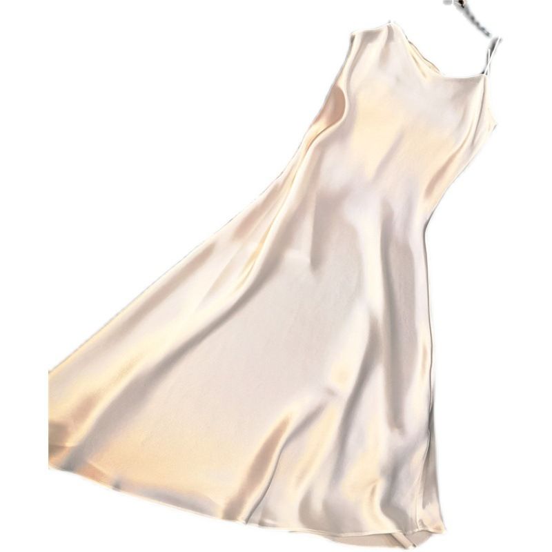 Strap dress for hot girls in summer, French satin V-neck solid color fashion European and American loose plus size dress