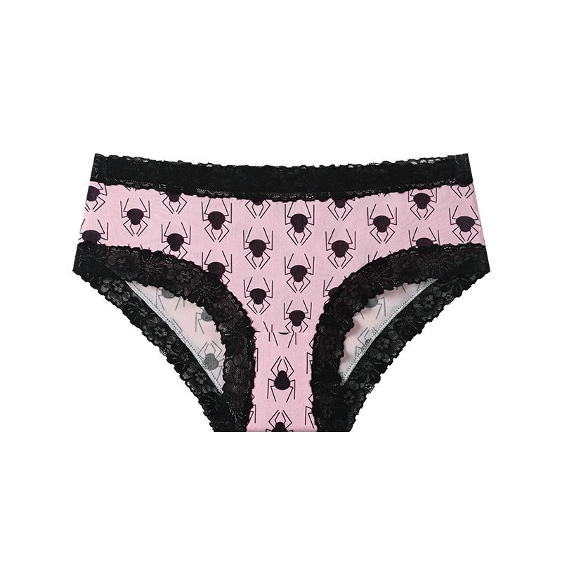 Underwear Women's Lace Edge Sexy Panties Gothic Style Lingerie Rose Skull Perso "Halloween Cross-Border Lace-Edged Women's Featuring A Bat And Spider Horror Party Theme In A Triangle Shape"