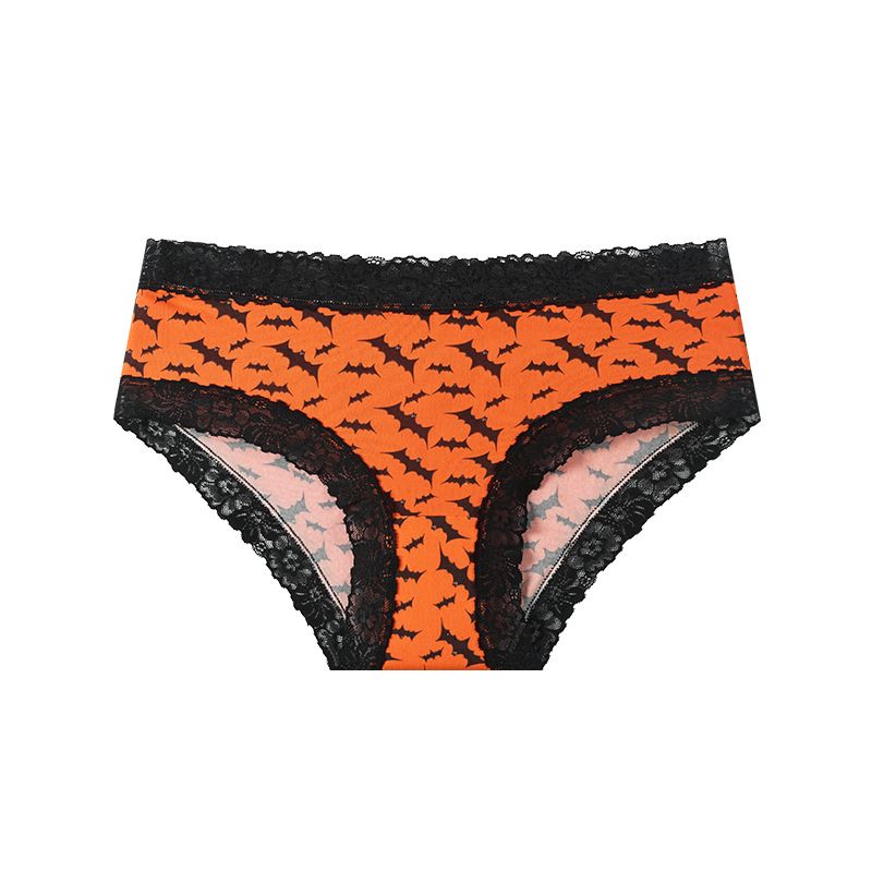Underwear Women's Lace Edge Sexy Panties Gothic Style Lingerie Rose Skull Perso "Halloween Cross-Border Lace-Edged Women's Featuring A Bat And Spider Horror Party Theme In A Triangle Shape"