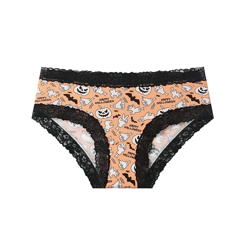 Underwear Women's Lace Edge Sexy Panties Gothic Style Lingerie Rose Skull Perso "Halloween Cross-Border Lace-Edged Women's Featuring A Bat And Spider Horror Party Theme In A Triangle Shape"