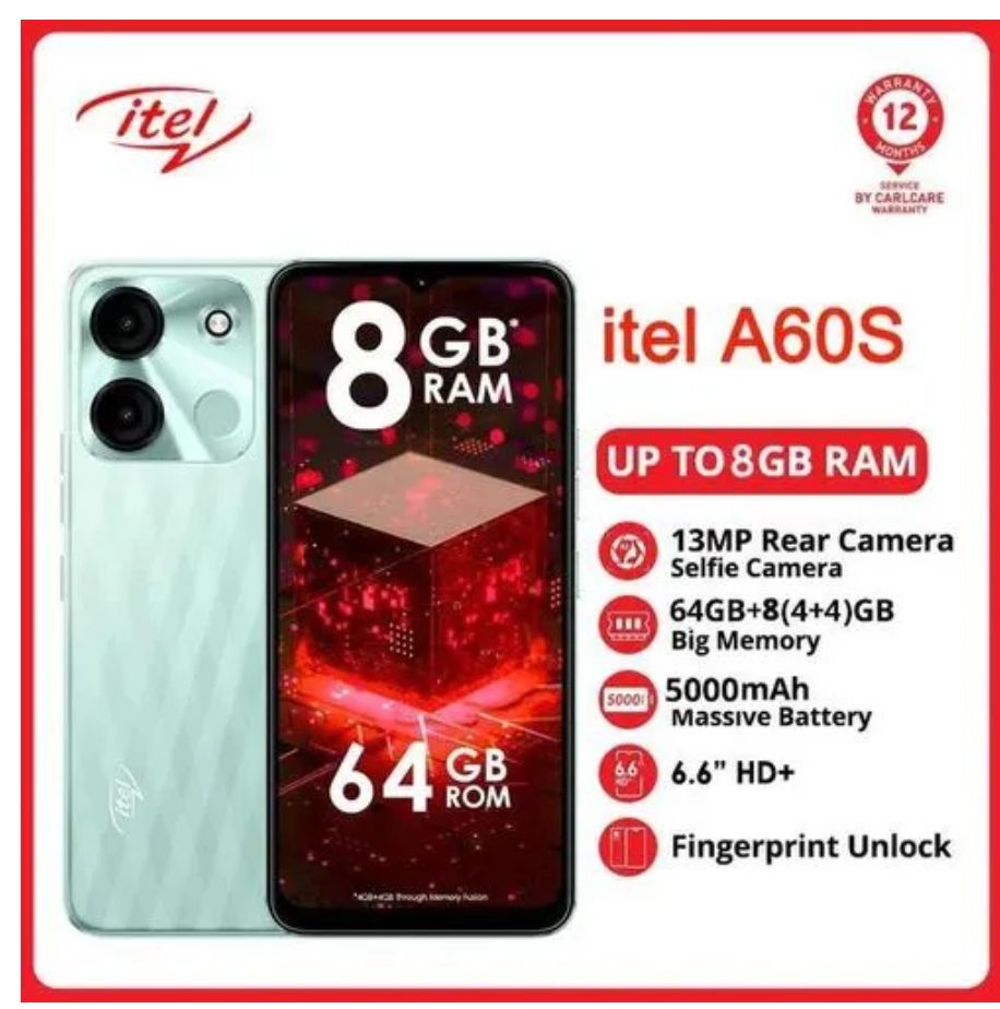 NEW ARRIVALS!!! Itel A60s Dual SIM 128GB+8(4+4)GB RAM 13MP Camera 5000mAh 6.6 Inch HD + Waterdrop Full Screen Phone Fingerprint and Face Unlock Smartphones
