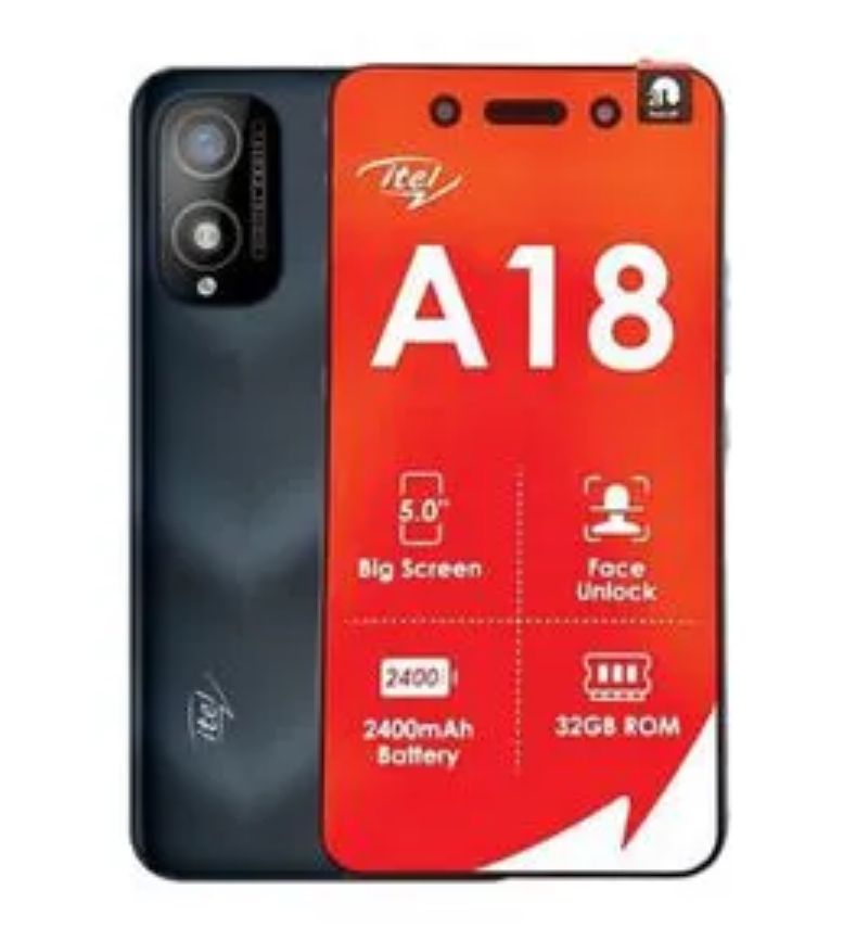 [Brand New] Itel A18 32GB+2GB 5.0" Display  5MP rear camera with QVGA support and a 0.3MP front camera
 Andriod 2400mAh Battery Dual Sim SmartPhone face unlock