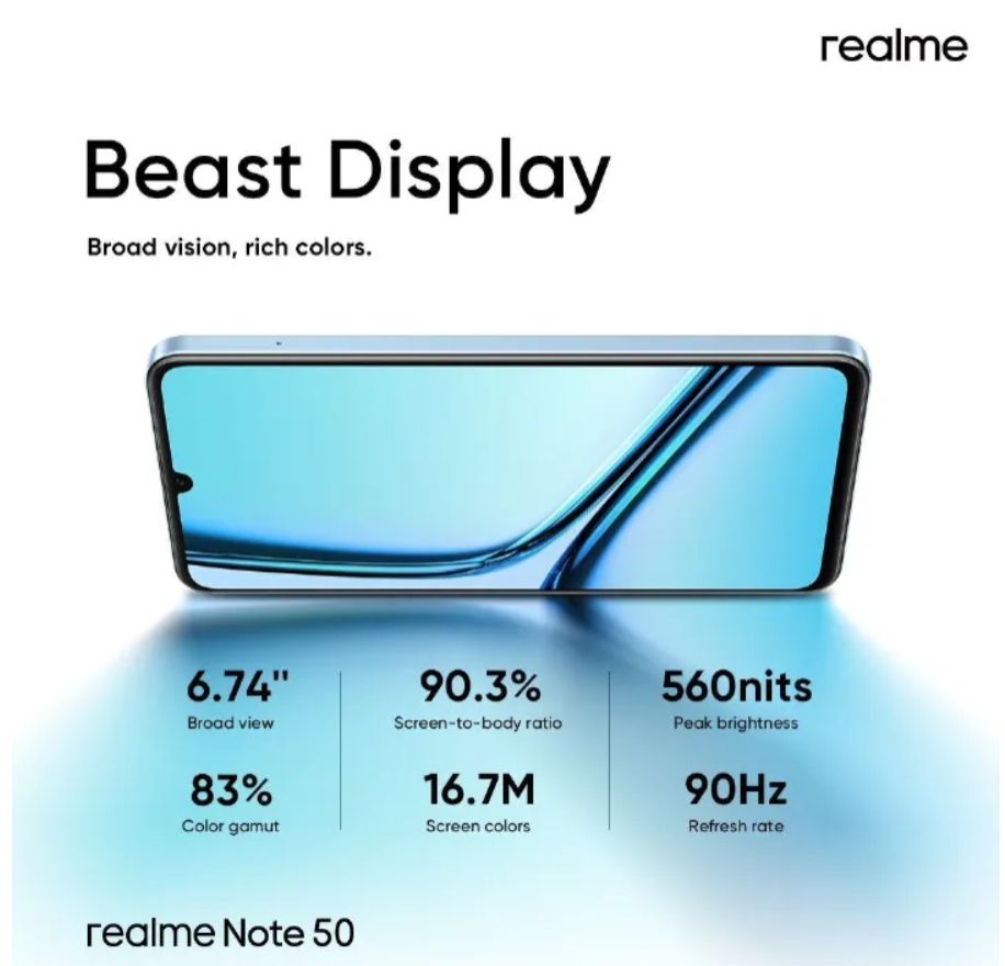 Brand New Realme Note 50 256GB ROM + 8(4+4)GB RAM 6.74" 90Hz Type-C 3-Card Slot Ultra Slim Side Fingerprint Smart Phones phone