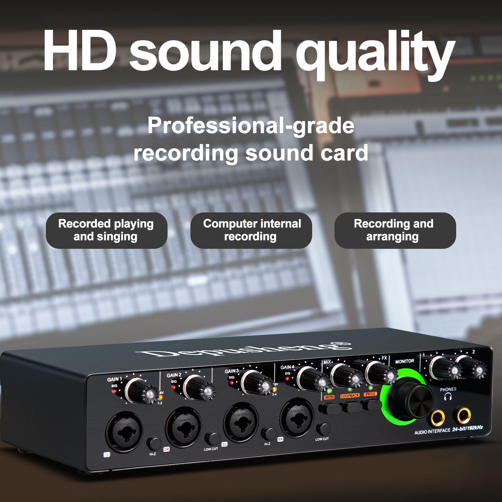 Depusheng MD44 Mini 24Bit 192 kHz Mixer DJ Console recording Sound Card for Podcasting Studio musical instrument audio sound card
