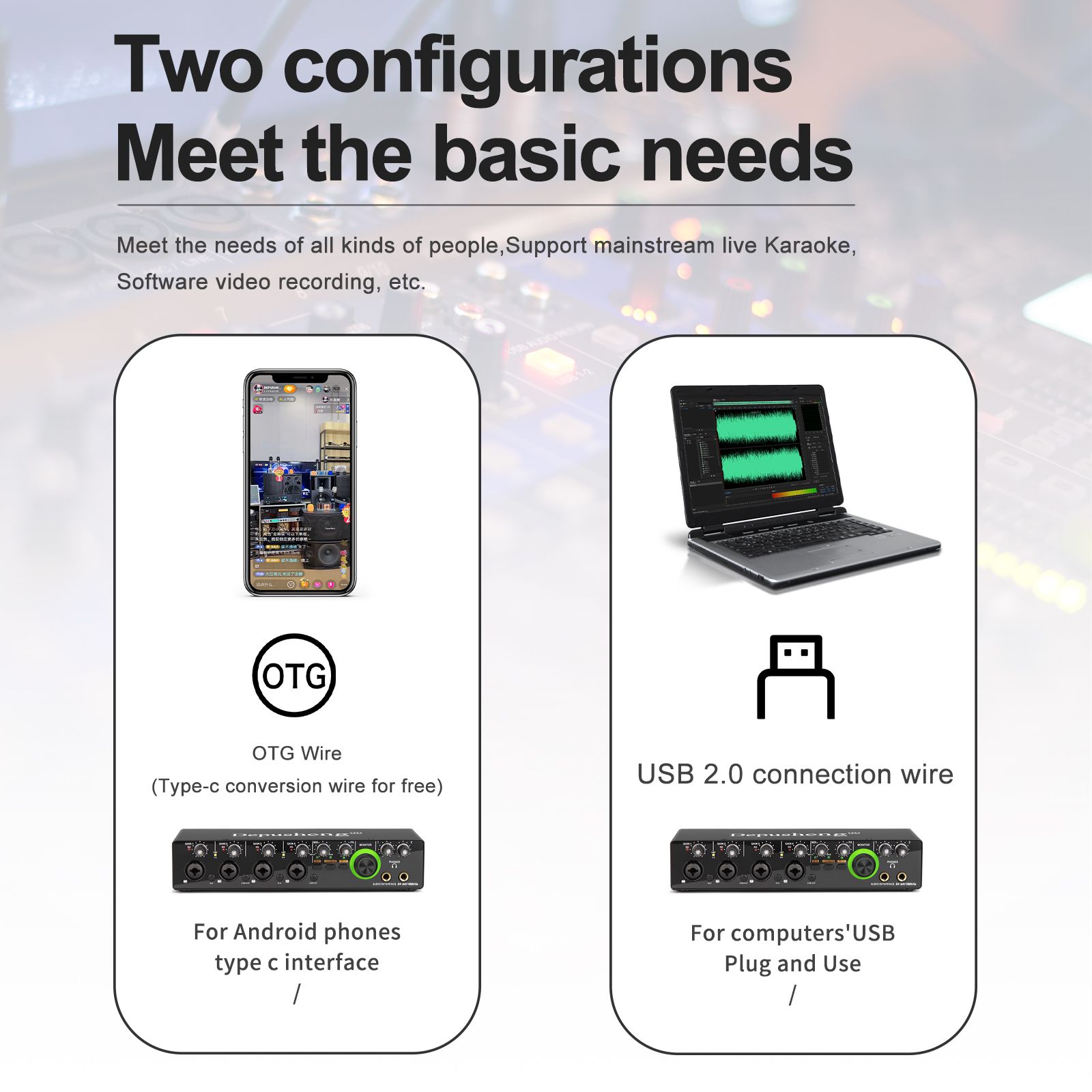 Depusheng MD44 Mini 24Bit 192 kHz Mixer DJ Console recording Sound Card for Podcasting Studio musical instrument audio sound card