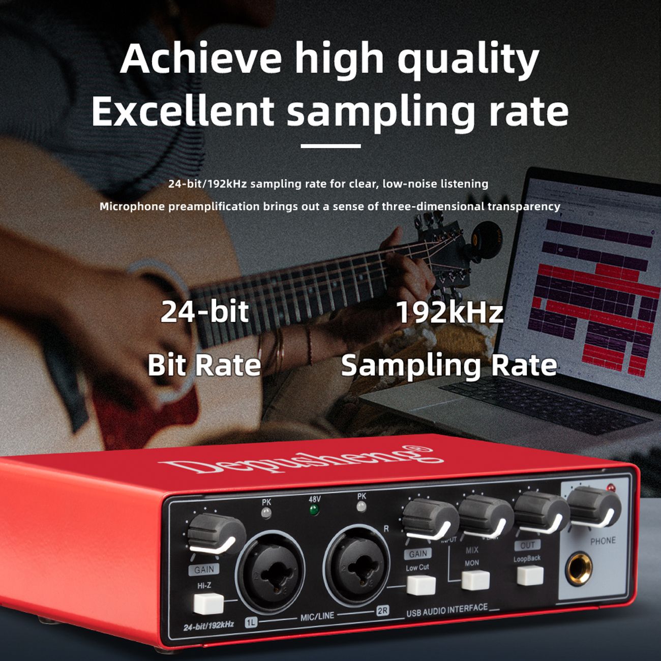 Depusheng MD22 professional 24bit 192kHz external studio audio sound card usb audio interface for live recording and karaoke