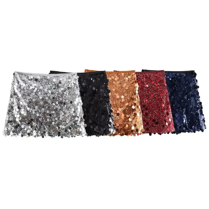 2023 New Sequin Wrapped Hip Mini Sexy Short Skirt Women, shiny high-waist design, slim fit to show body curve, suitable for party, club, night out and daily casual wear, stylish and eye-catching