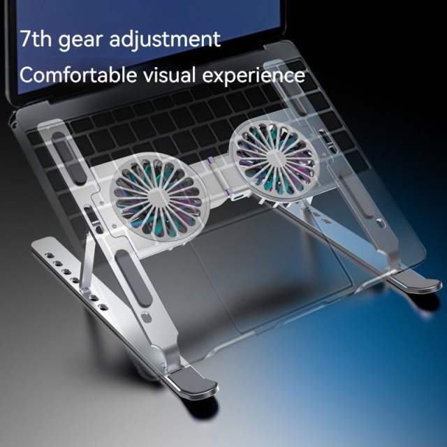 Aluminum Cooling Laptop Stand Adjustable Angle Folding Tablet Holder With Mute Cooling Fan For MacBook Air Pro Notebook Computer