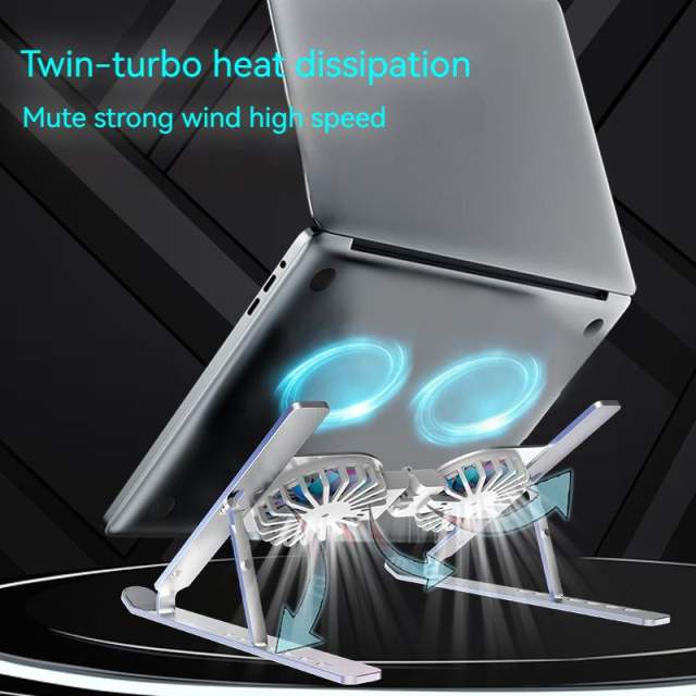 Aluminum Cooling Laptop Stand Adjustable Angle Folding Tablet Holder With Mute Cooling Fan For MacBook Air Pro Notebook Computer